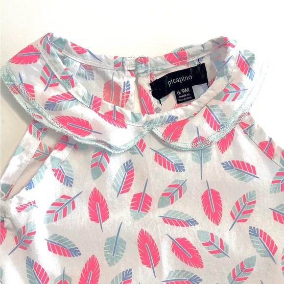 Stylish Pink and Blue Feather Print Baby Girl 6-9 MTHS Tank Top - Like New - Picture 3 of 4